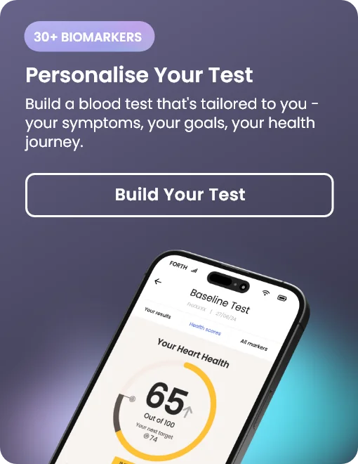 Personalise your test from only £39 with over 30 biomarkers to choose from