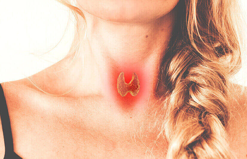 Graphic of a thyroid in a throat