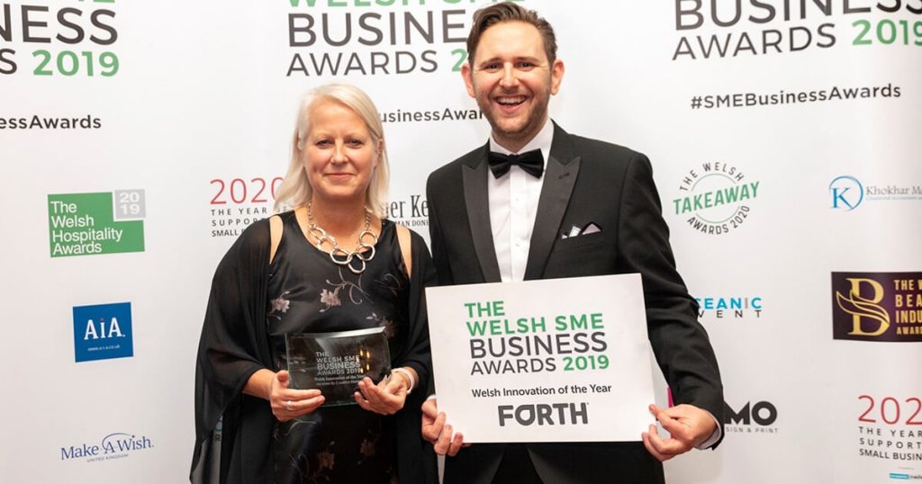 Chris and sarah with the "welsh sme business awards"