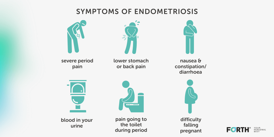 The symptoms of endometriosis can include lower stomach or back pain, difficulty getting pregnant, nausea, constipation or diarrhoea.
