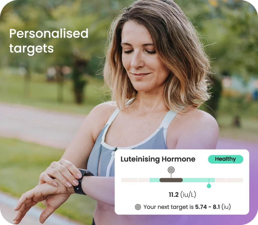Luteinising hormone blood test results with targets and goals for someone with PCOS