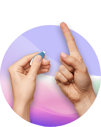 2 hands with blue lancet