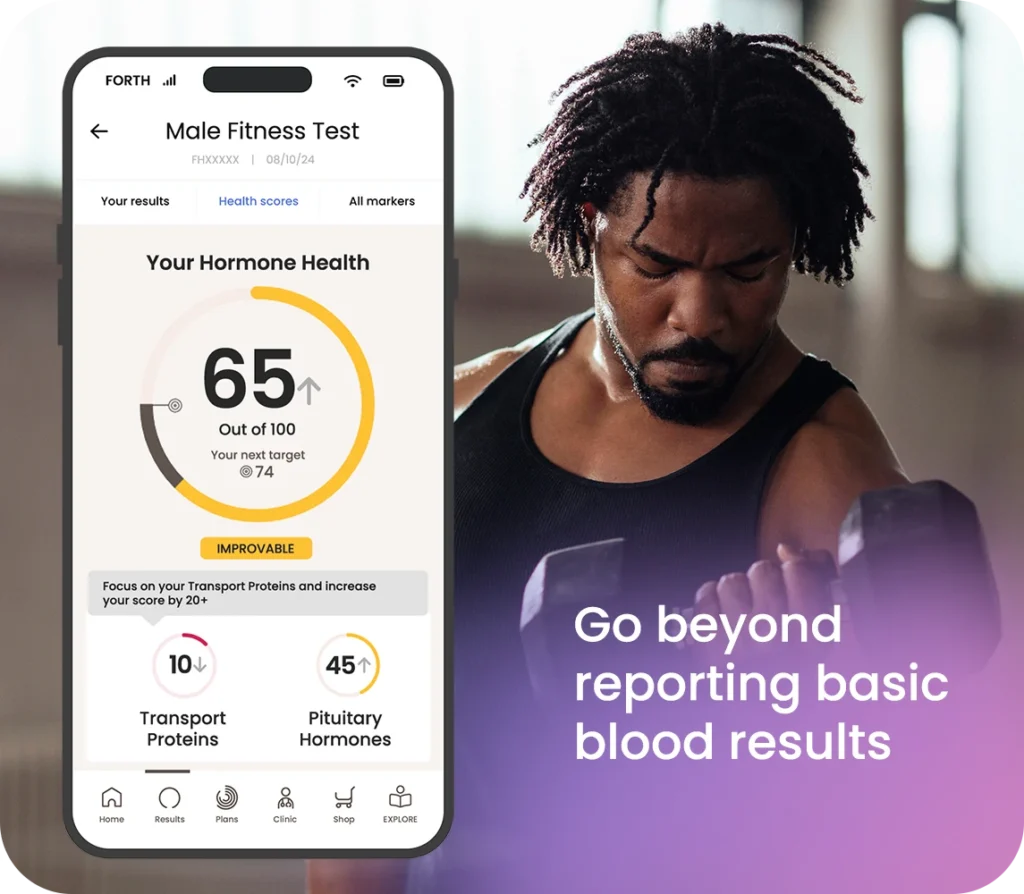 Male fitness results from home blood testing - app preview