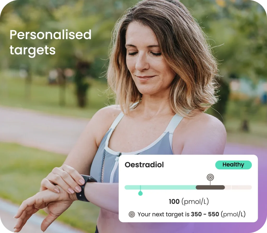 Oestradiol results and targets from an at-home menopause health blood test