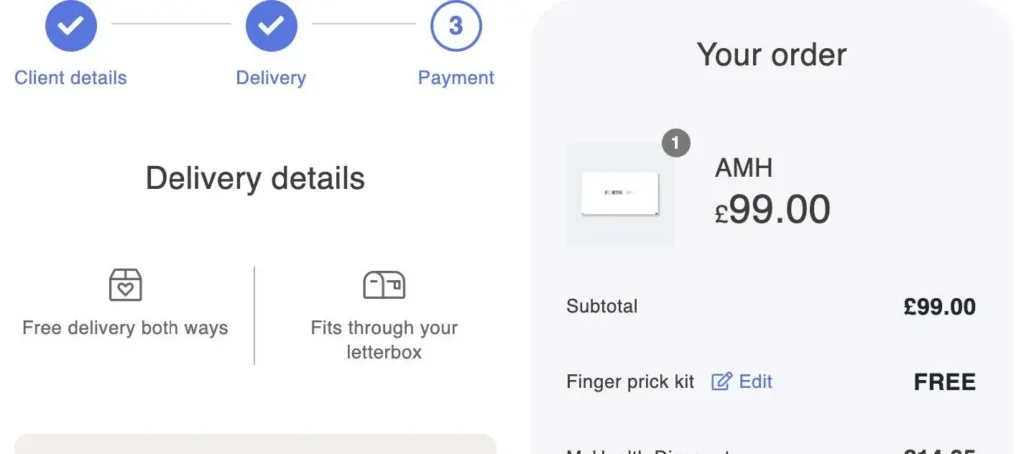Delivery details screen