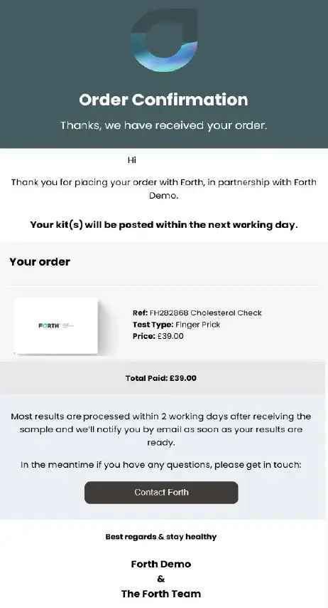Checkout confirmation email
