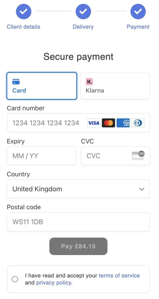 Payment screen
