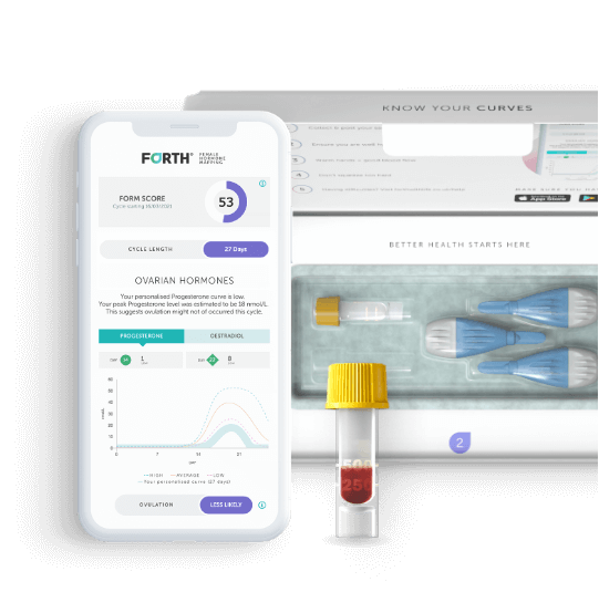 Form Score on app with tube and kit next to it