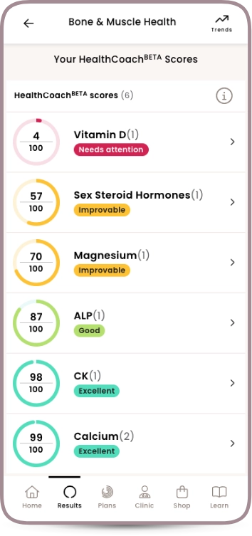 Bone and muscle health displayed on the app