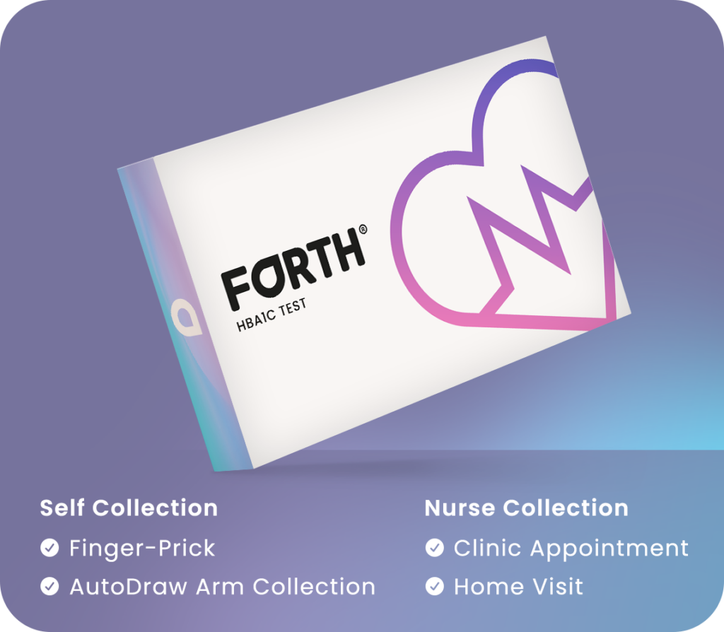 Forth HbA1c home blood test kit box for checking pre-diabetes and managing type 2 diabetes